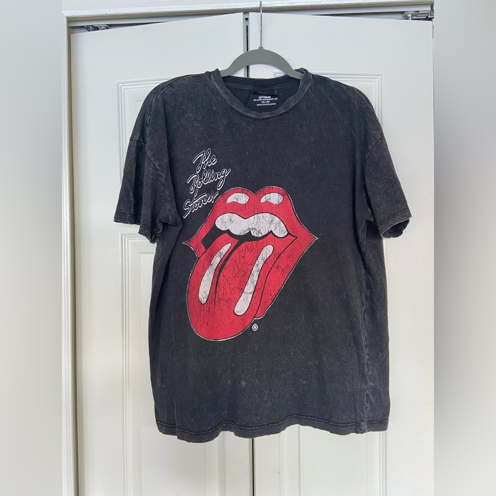 Cotton On Black Rolling Stones Graphic Tee